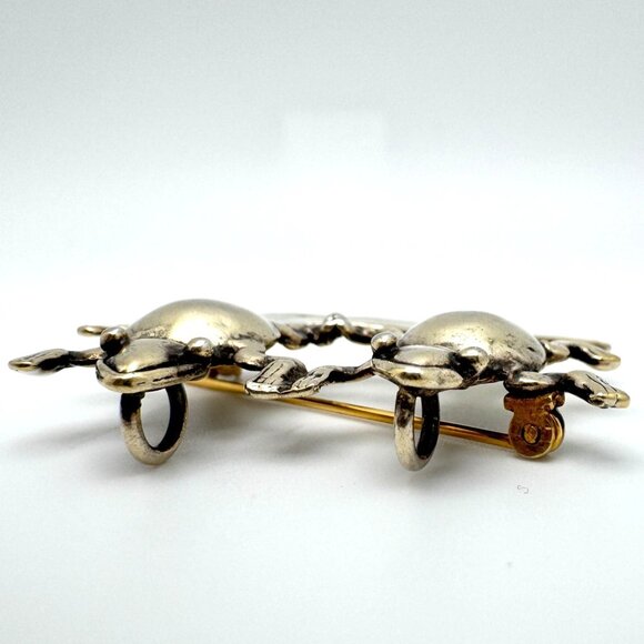 Sterling Silver Double Frog Brooch Pin .925 Unique Vtg Nature-Inspired Design - Picture 8 of 9